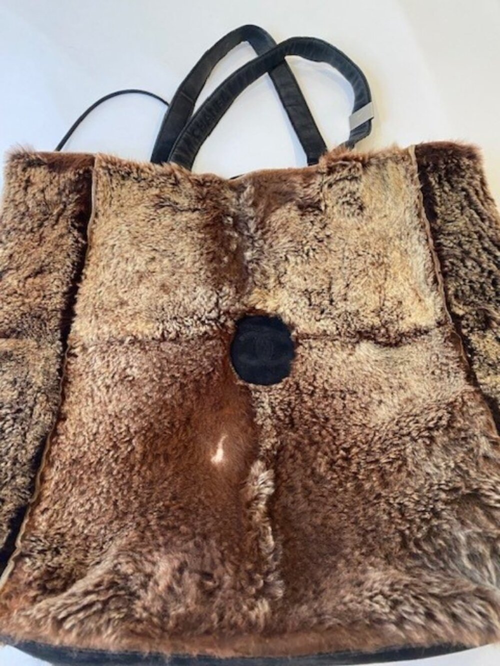 Authentic Chanel Fur Tote Bag Rabbit with Black Suede Bottom & Authenticity Card - Picture 3 of 13